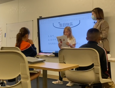 The student was doing the presentation of her name, age, and birthday.