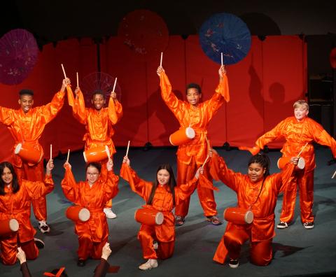 Every students in EVA from Pre K to Grade 8 performed a program for the 2023 EVA Chinese New Year Show. This picture was Drum Dance performed by the sixth grade.