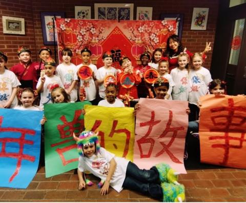 TCLP exchange teacher Chang Jen-Yin and students after their Chinese New Year Celebration Performance.