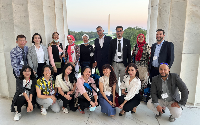 2022-2023 TCLP exchange teachers pictured at the Lincoln Memorial