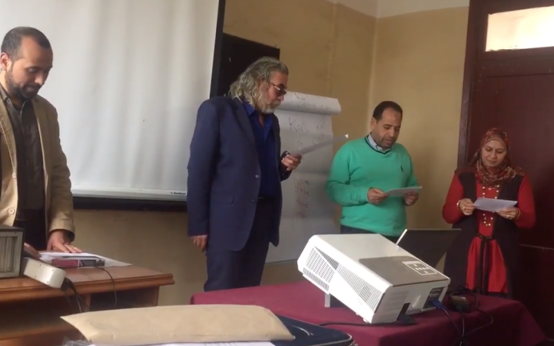 Tamer Elsharkawy and his students practicing using formal English